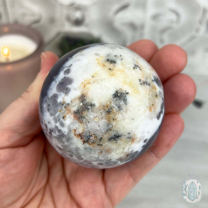 60mm Purple and White Dendritic Chalcedony Sphere