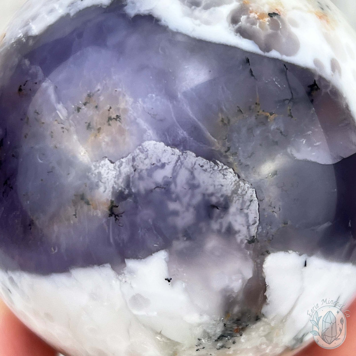60mm Purple and White Dendritic Chalcedony Sphere
