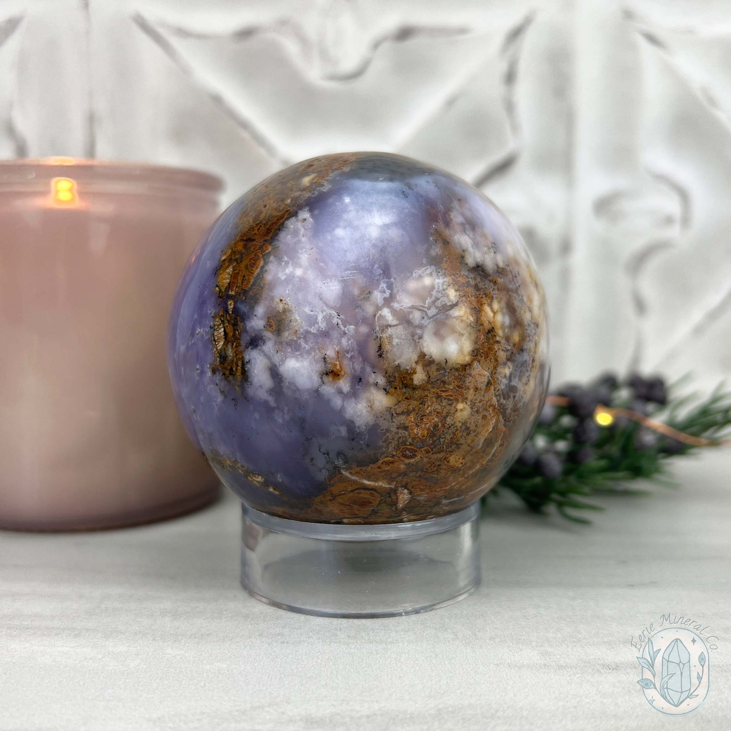 70mm Purple and White Dendritic Chalcedony Sphere