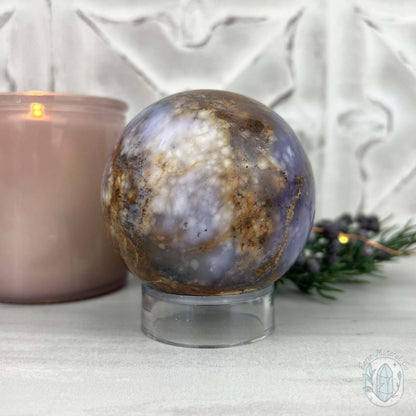 70mm Purple and White Dendritic Chalcedony Sphere
