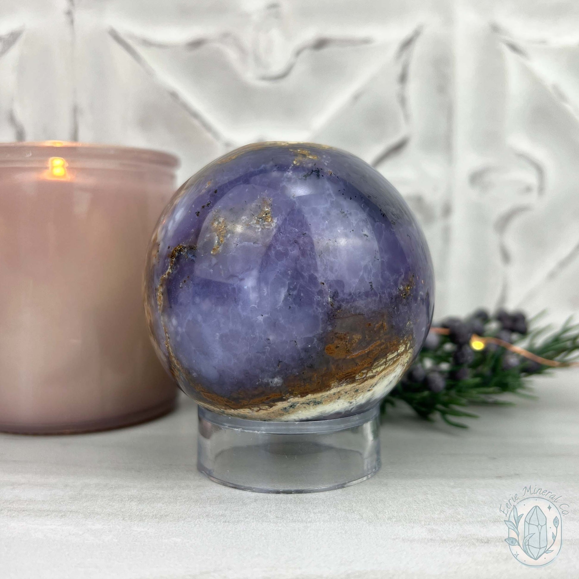 70mm Purple and White Dendritic Chalcedony Sphere