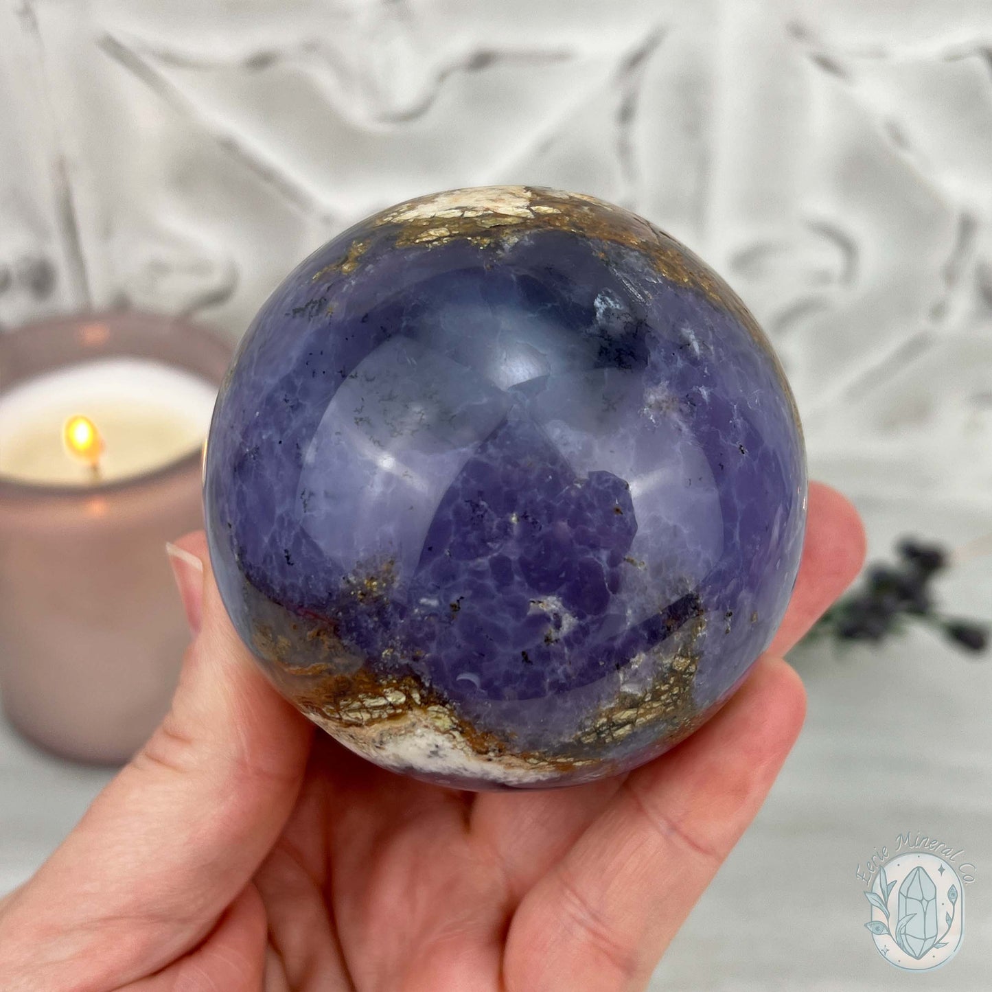 70mm Purple and White Dendritic Chalcedony Sphere