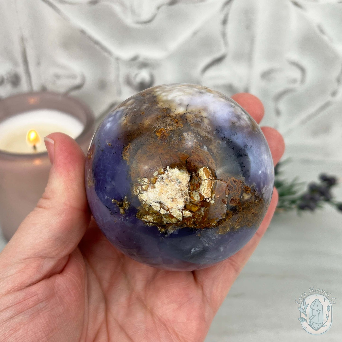 70mm Purple and White Dendritic Chalcedony Sphere