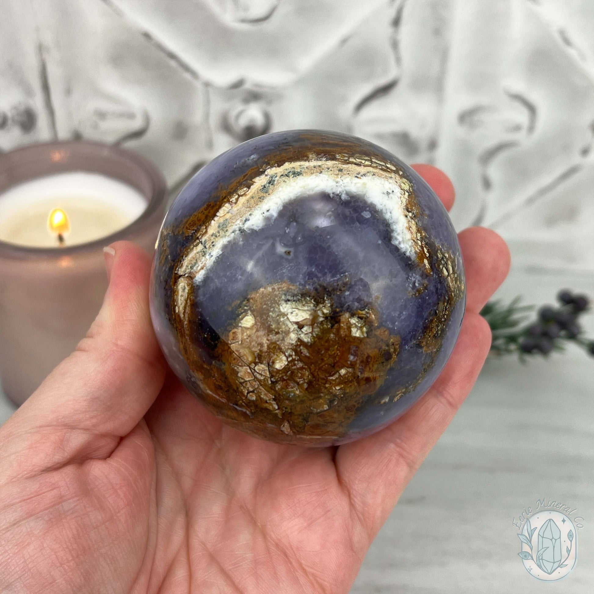 70mm Purple and White Dendritic Chalcedony Sphere