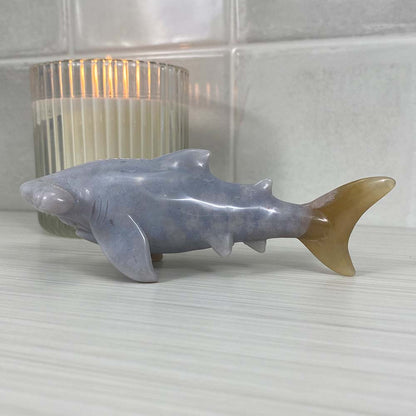 Polished Flower Agate Hammerhead Shark Carving