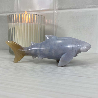 Polished Flower Agate Hammerhead Shark Carving