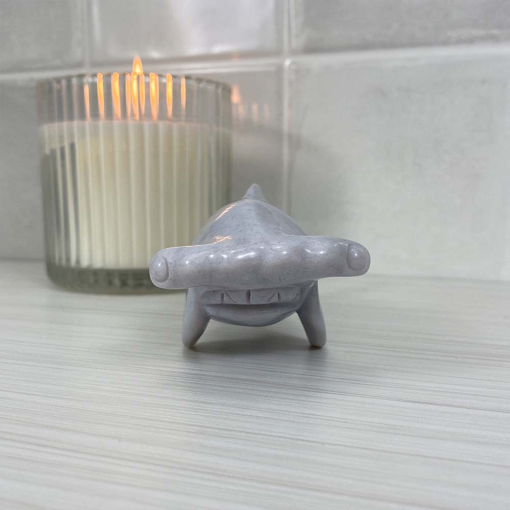 Polished Flower Agate Hammerhead Shark Carving