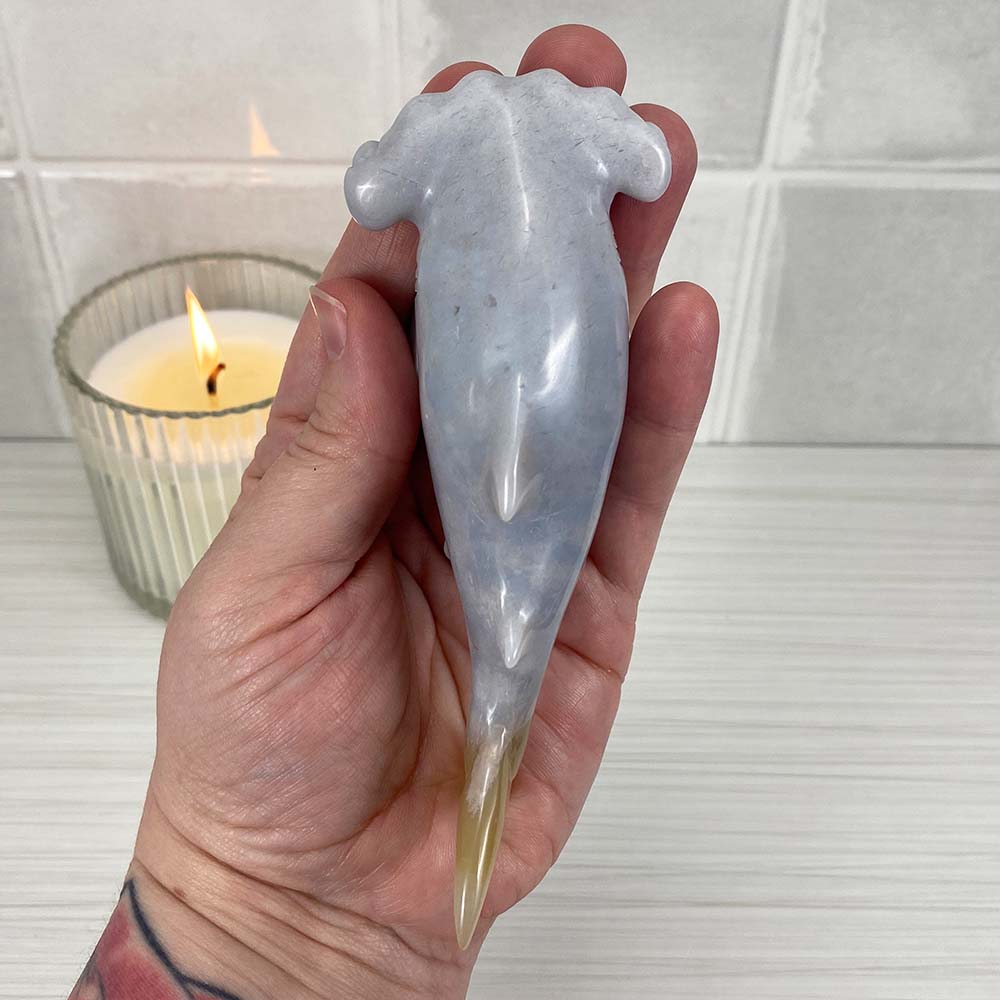 Polished Flower Agate Hammerhead Shark Carving