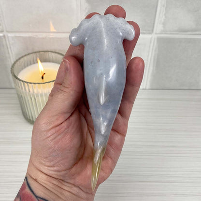 Polished Flower Agate Hammerhead Shark Carving