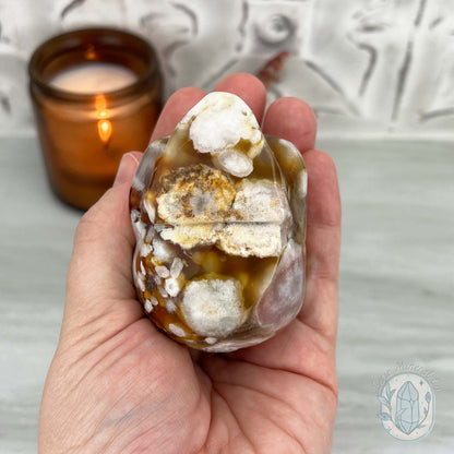 Polished Flower Agate Skull Carving