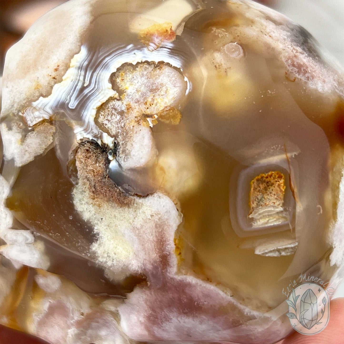Polished Flower Agate Skull Carving