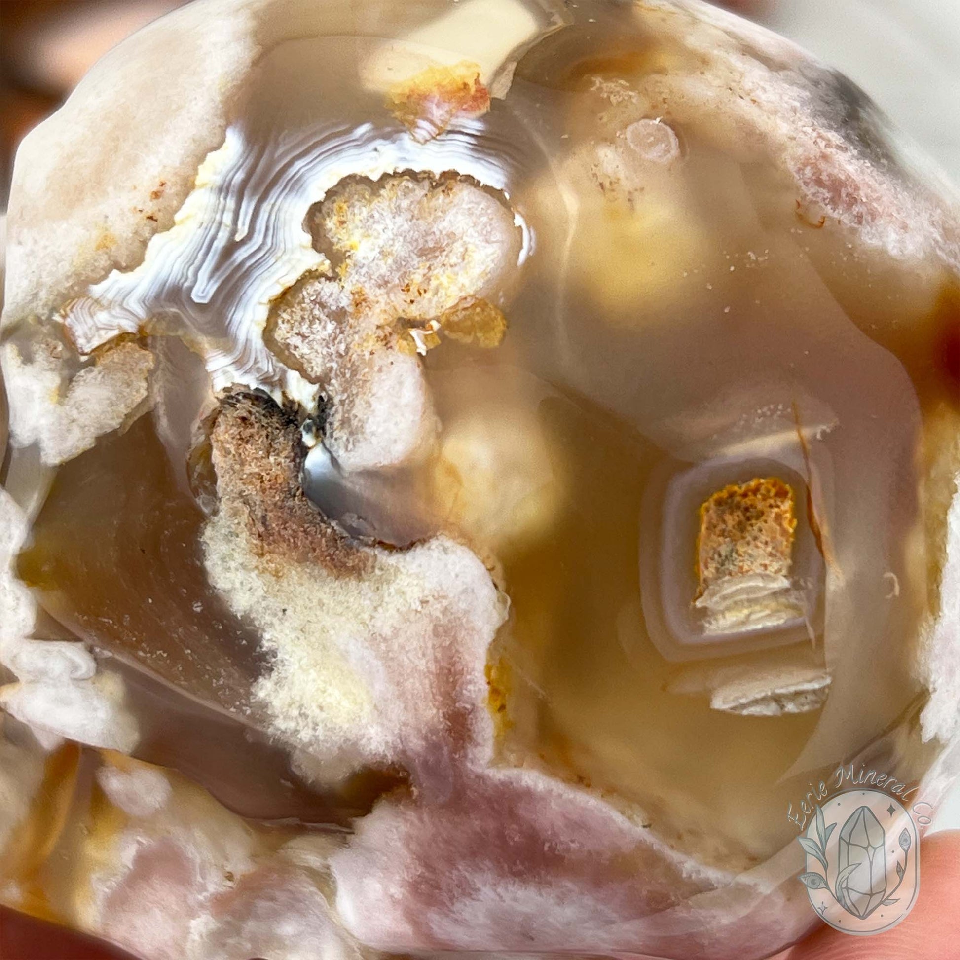 Polished Flower Agate Skull Carving