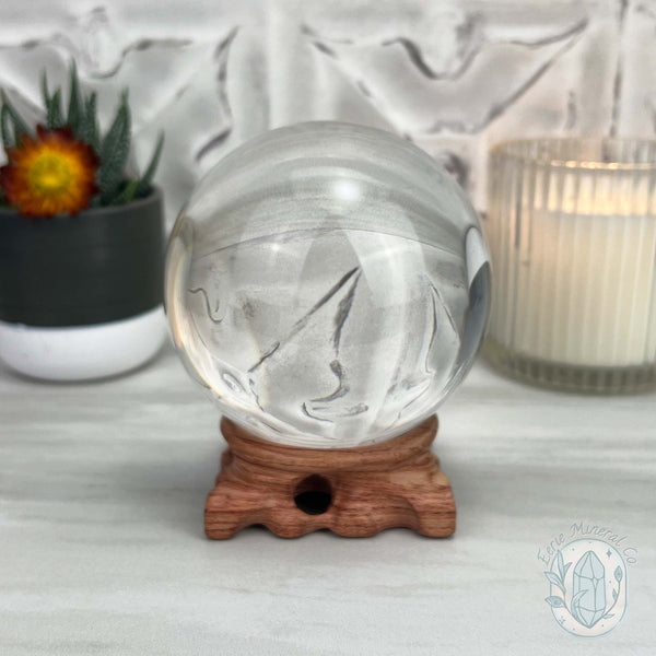 95mm Clear Glass Crystal Ball Sphere with Stand