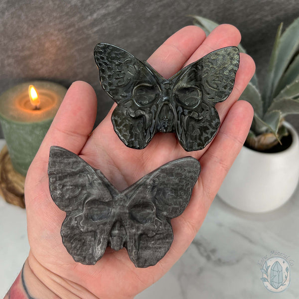 Gold Sheen Obsidian Death's Head Moth Carving