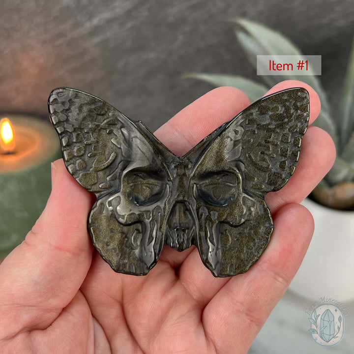 Gold Sheen Obsidian Death's Head Moth Carving