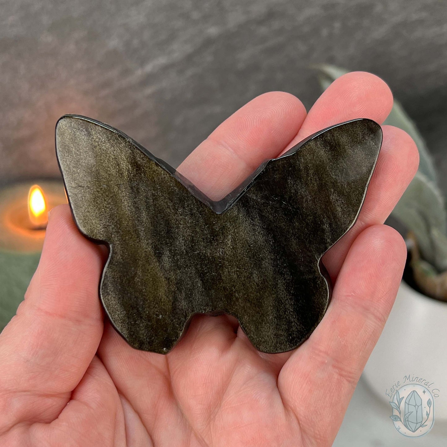Gold Sheen Obsidian Death's Head Moth Carving