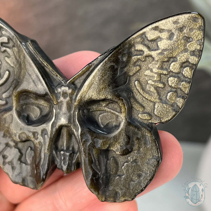 Gold Sheen Obsidian Death's Head Moth Carving