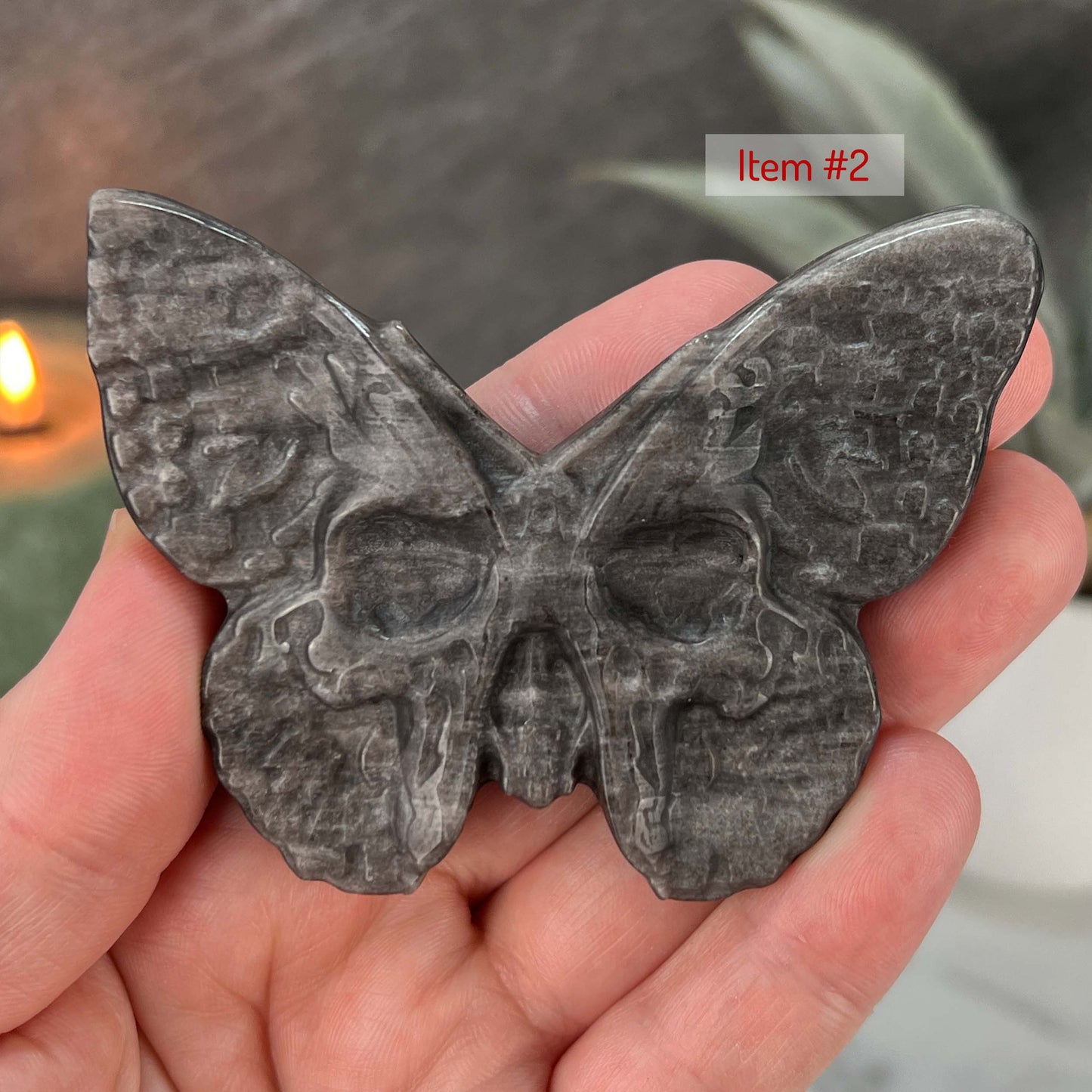 Gold Sheen Obsidian Death's Head Moth Carving
