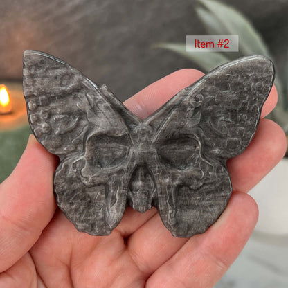Gold Sheen Obsidian Death's Head Moth Carving