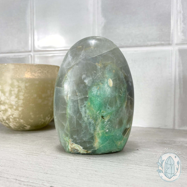 Polished Green Moonstone (Garnierite Stone) with Blue Flash Freeform