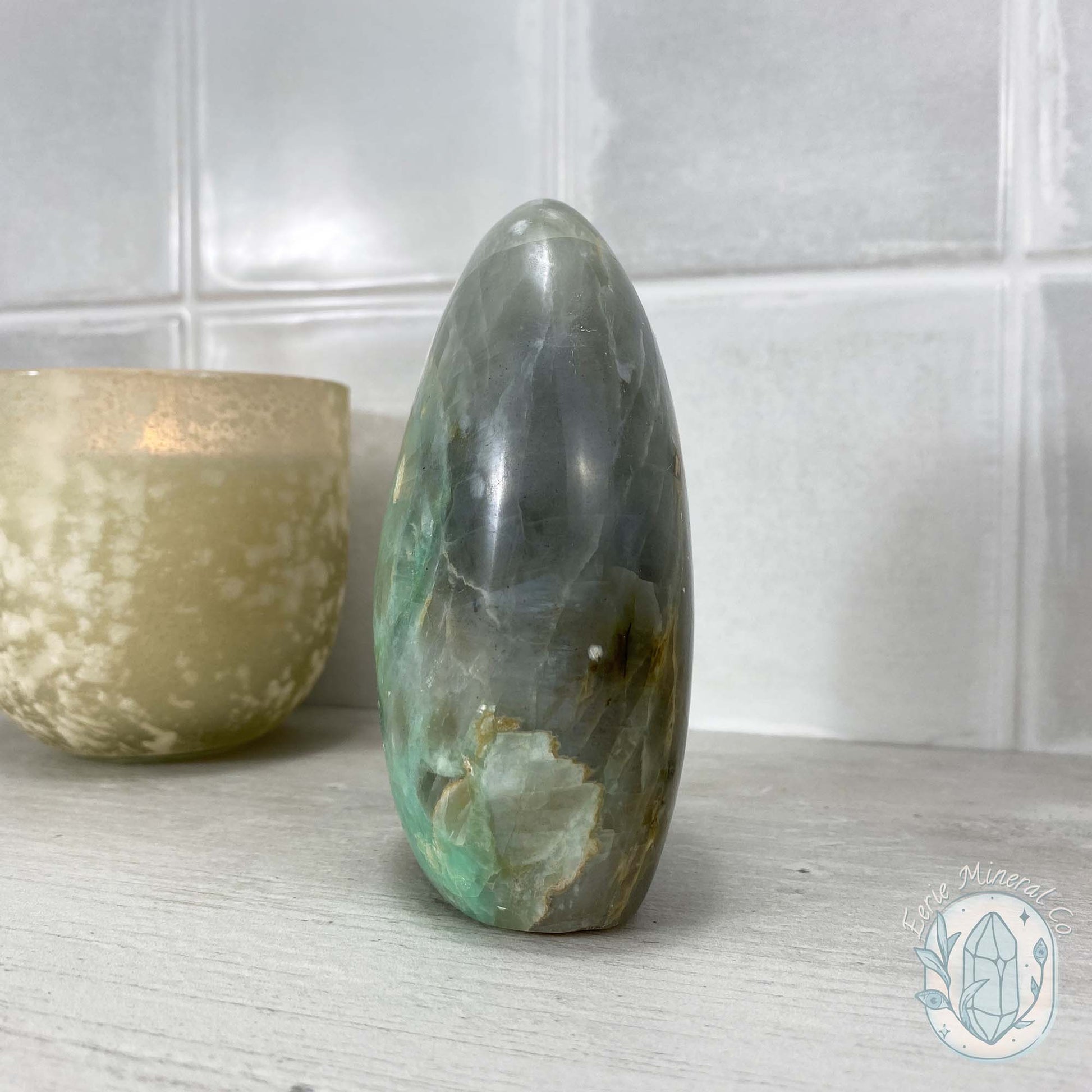 Polished Green Moonstone (Garnierite Stone) with Blue Flash Freeform