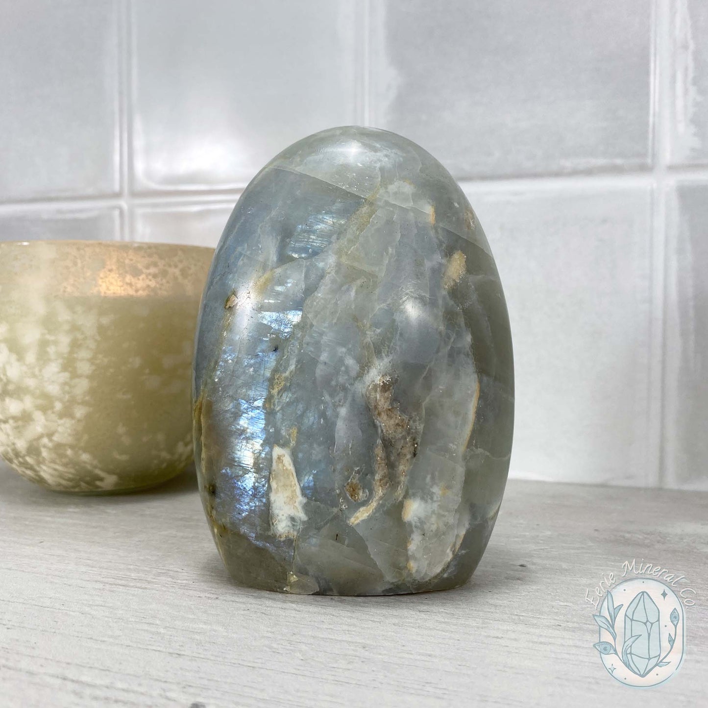 Polished Green Moonstone (Garnierite Stone) with Blue Flash Freeform