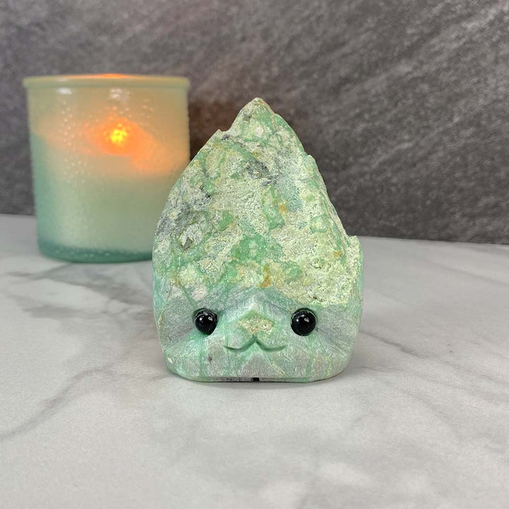 Green Moonstone Hedgehog Carving