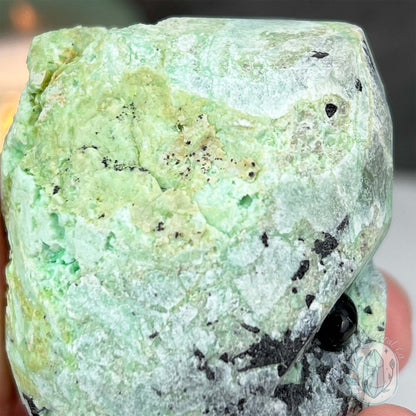Green Moonstone with Black Tourmaline Hedgehog Specimen