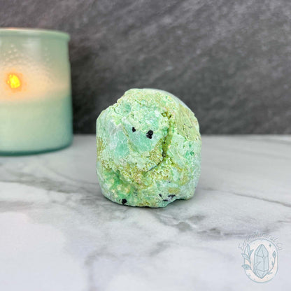 Green Moonstone with Black Tourmaline Hedgehog Specimen