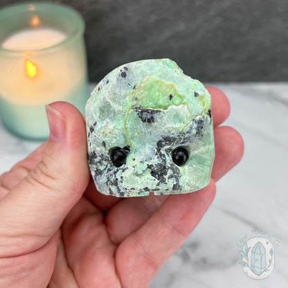 Green Moonstone with Black Tourmaline Hedgehog Specimen