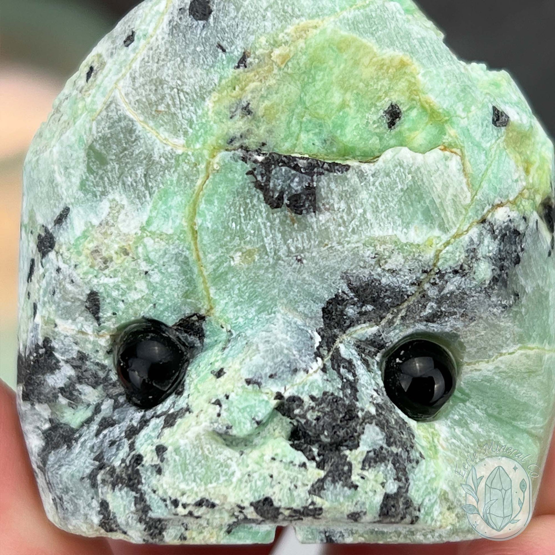 Green Moonstone with Black Tourmaline Hedgehog Specimen