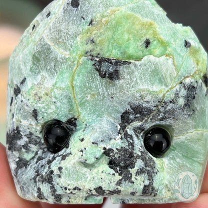 Green Moonstone with Black Tourmaline Hedgehog Specimen