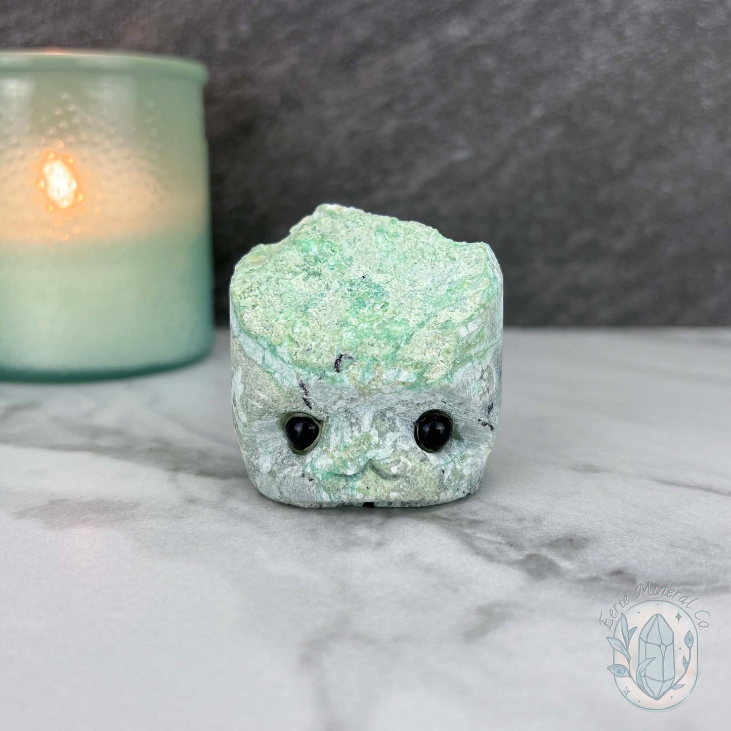 Green Moonstone with Black Tourmaline Hedgehog Specimen