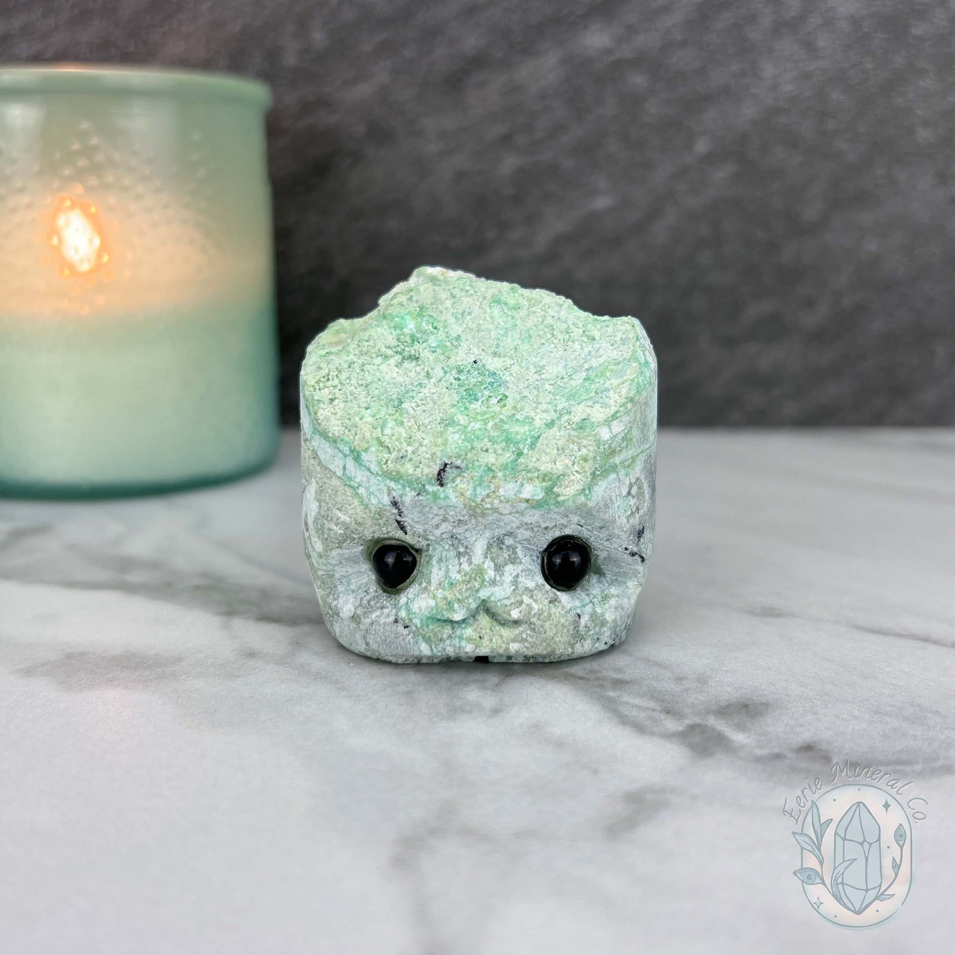 Green Moonstone with Black Tourmaline Hedgehog Specimen