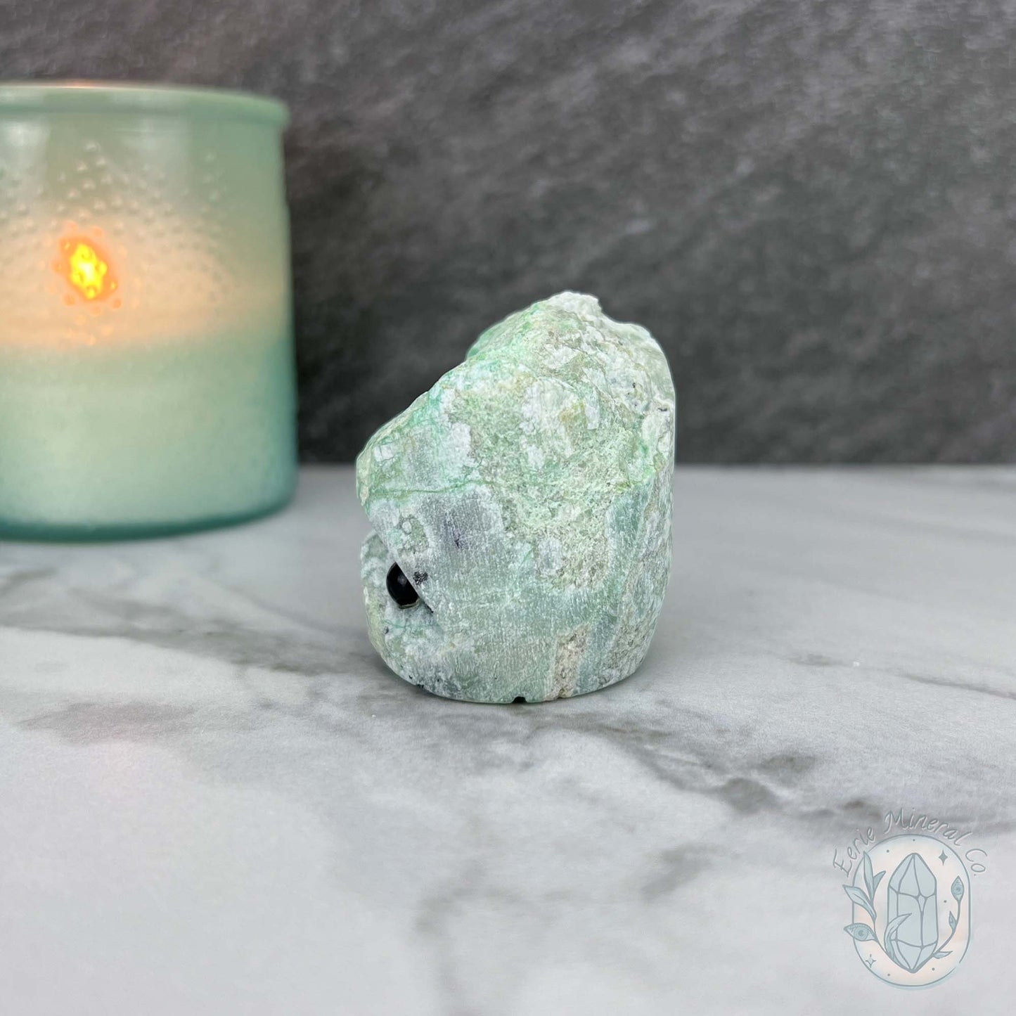 Green Moonstone with Black Tourmaline Hedgehog Specimen