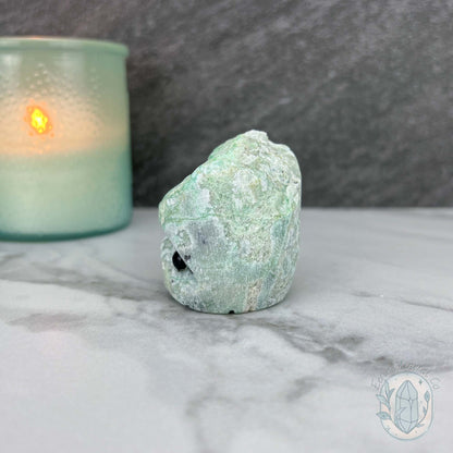 Green Moonstone with Black Tourmaline Hedgehog Specimen