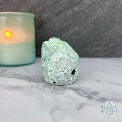 Green Moonstone with Black Tourmaline Hedgehog Specimen