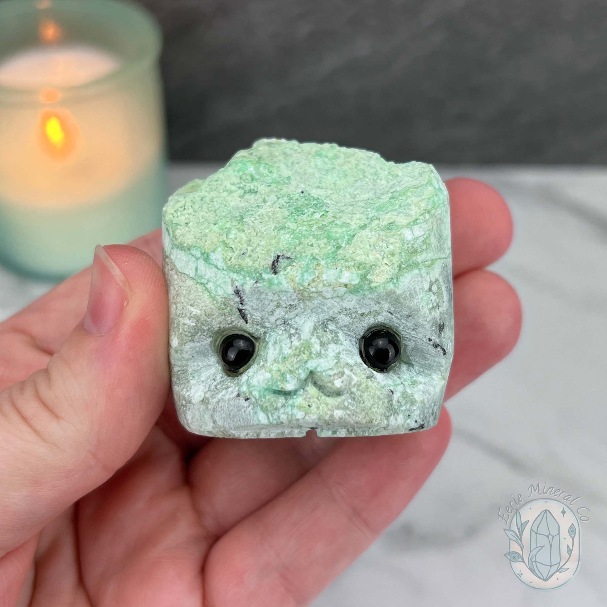 Green Moonstone with Black Tourmaline Hedgehog Specimen