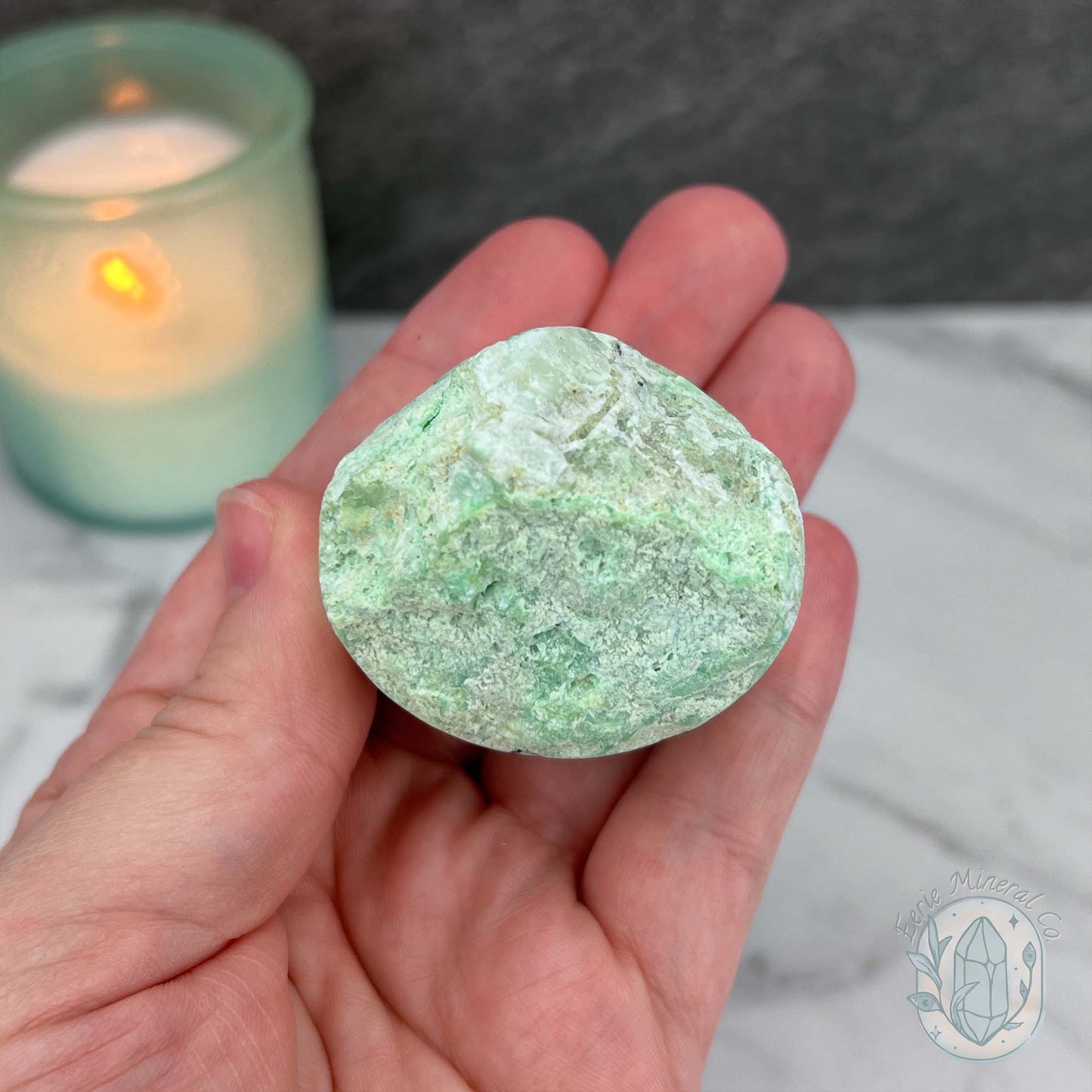 Green Moonstone with Black Tourmaline Hedgehog Specimen