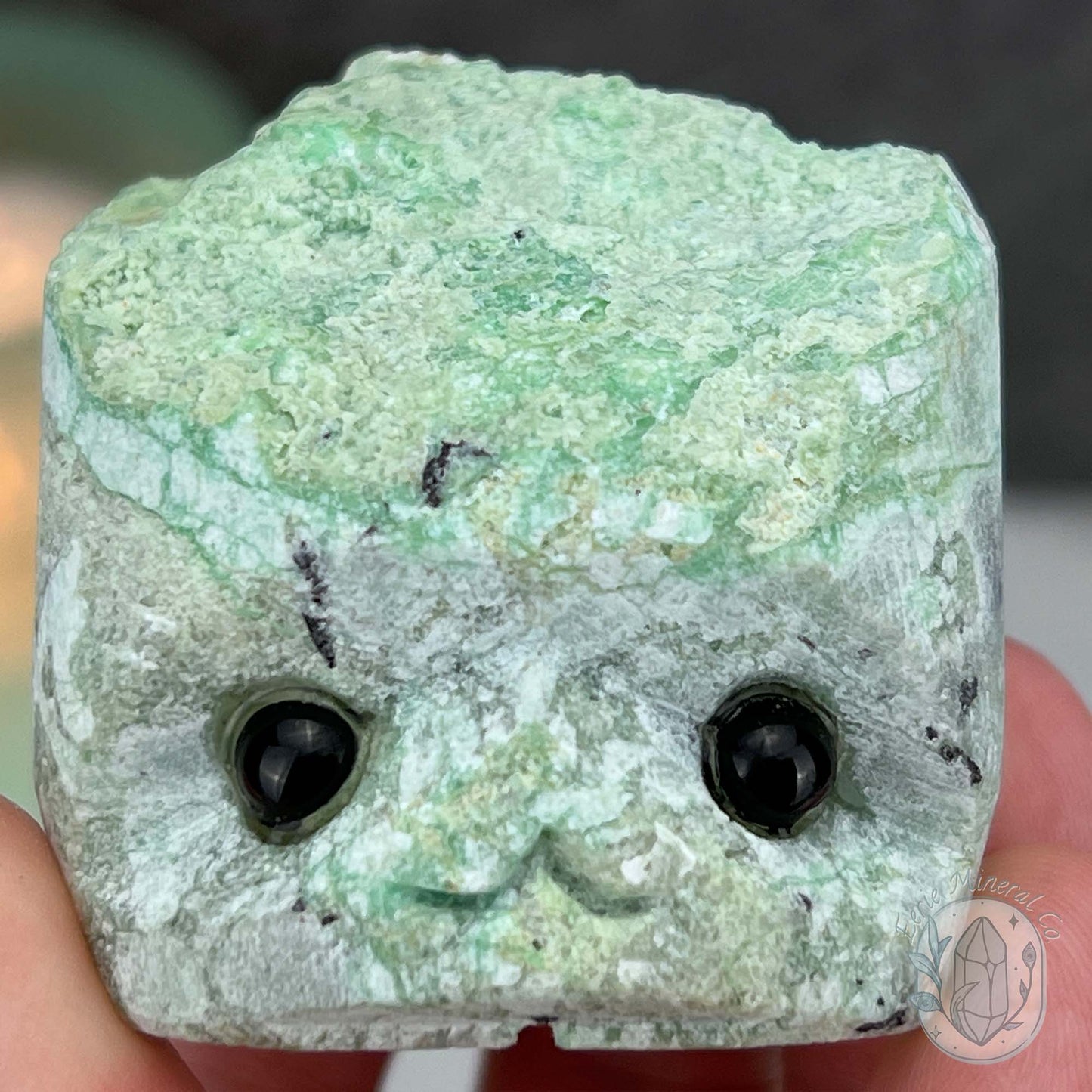 Green Moonstone with Black Tourmaline Hedgehog Specimen