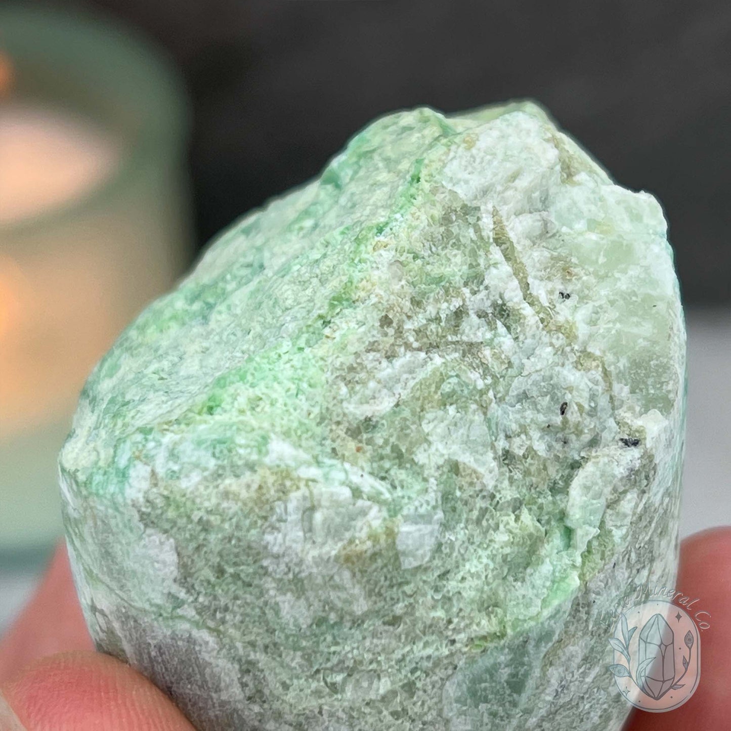 Green Moonstone with Black Tourmaline Hedgehog Specimen