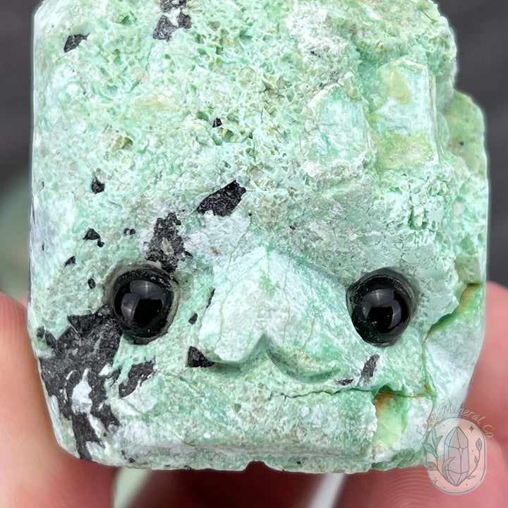 Green Moonstone with Black Tourmaline Hedgehog Specimen