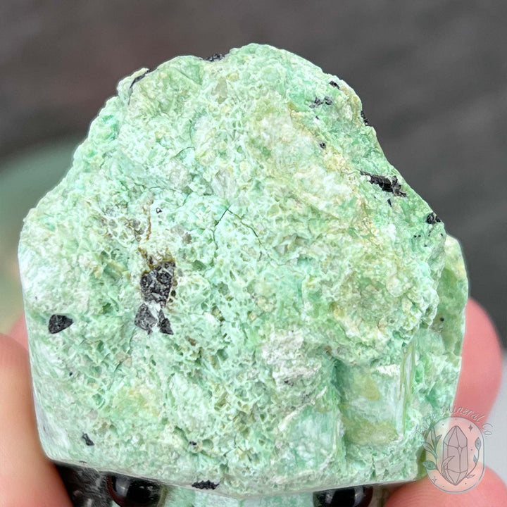 Green Moonstone with Black Tourmaline Hedgehog Specimen