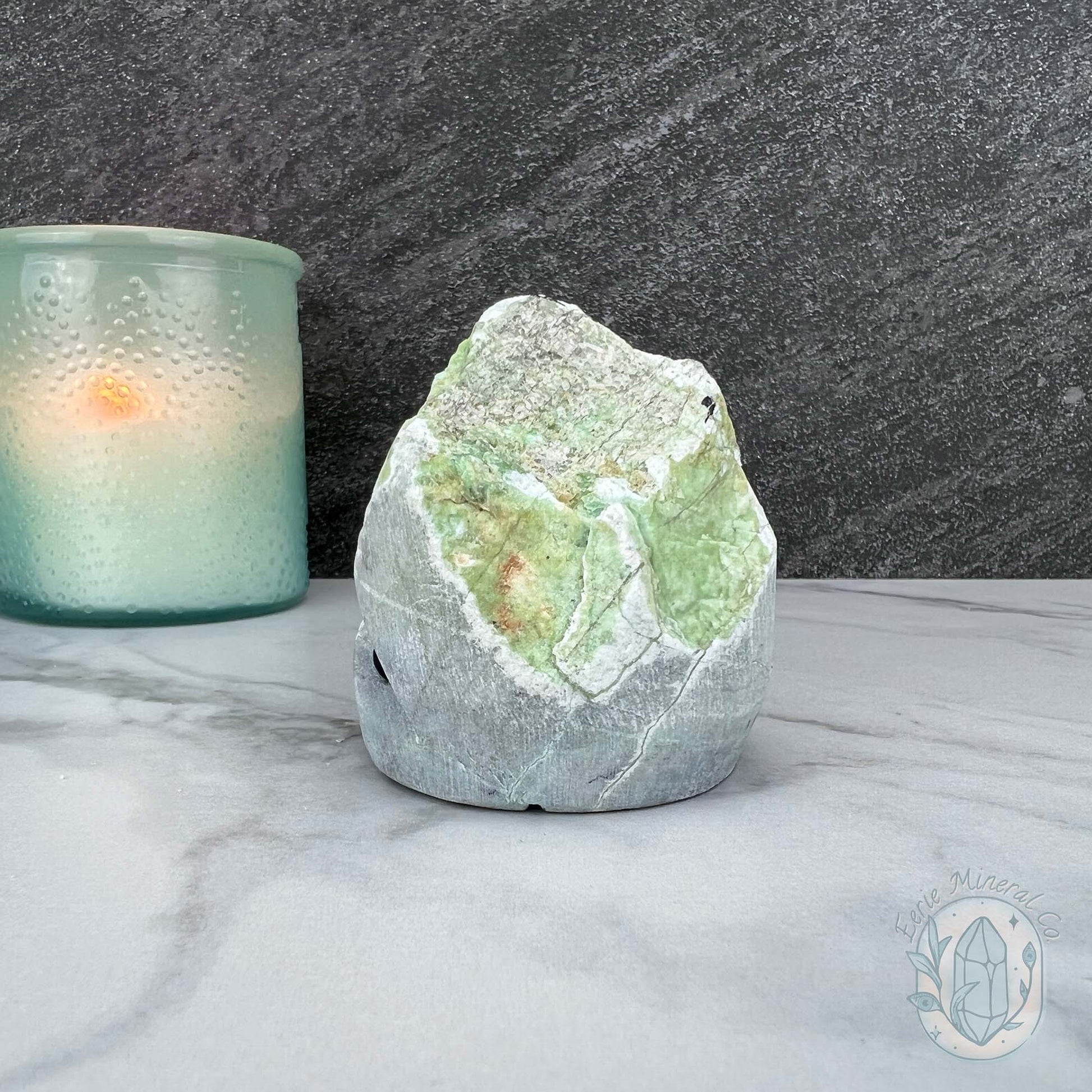 Green Moonstone with Black Tourmaline Hedgehog Specimen