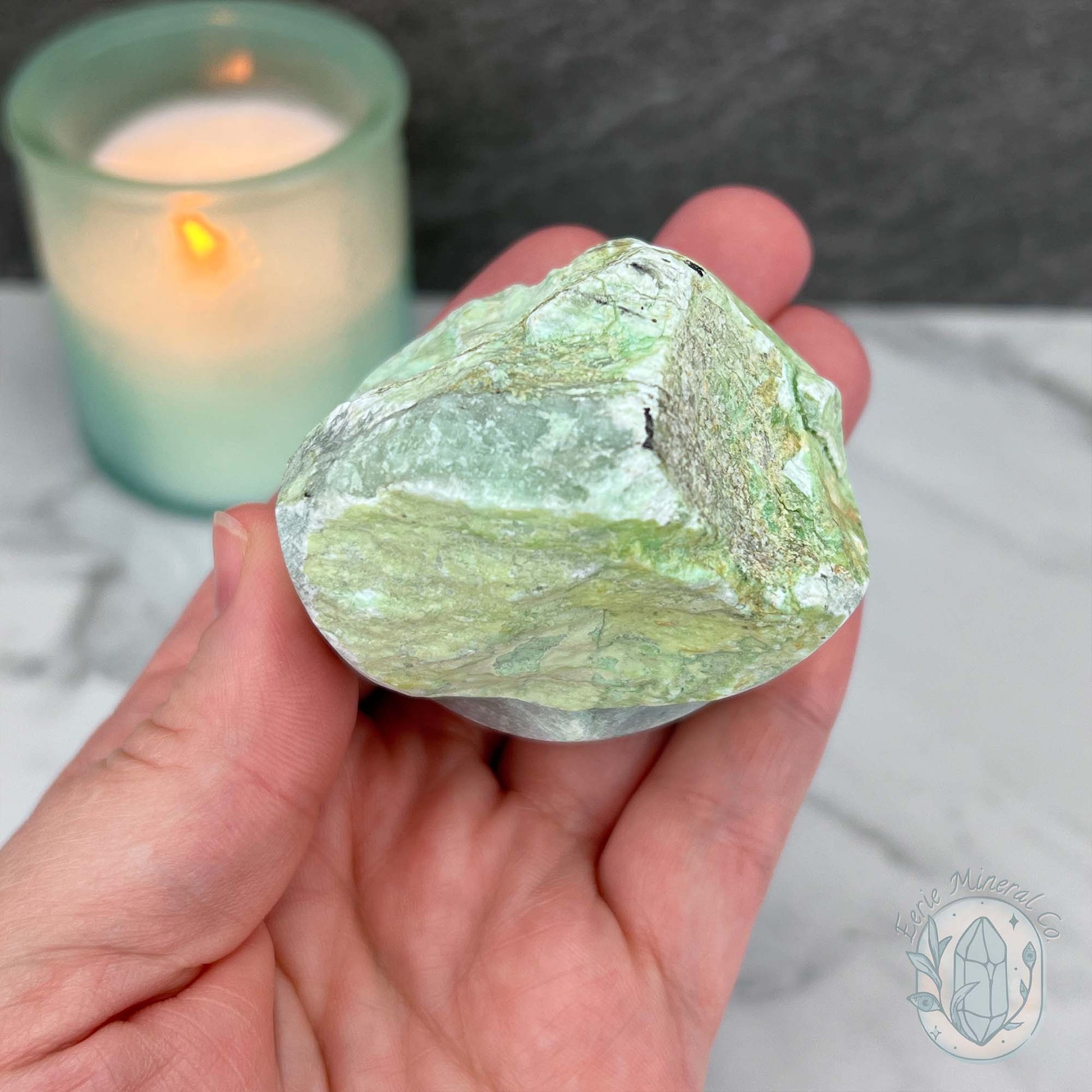 Green Moonstone with Black Tourmaline Hedgehog Specimen