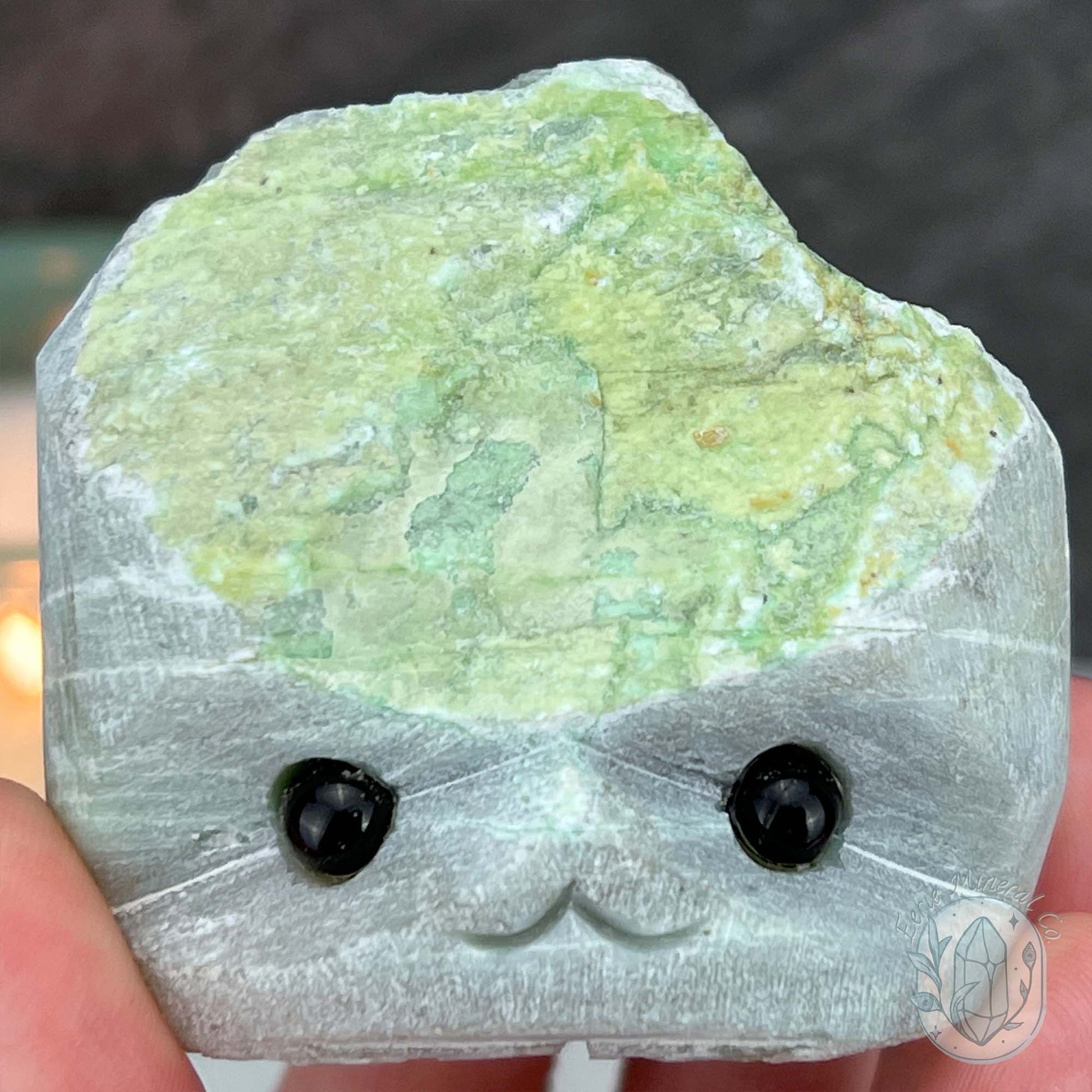 Green Moonstone with Black Tourmaline Hedgehog Specimen