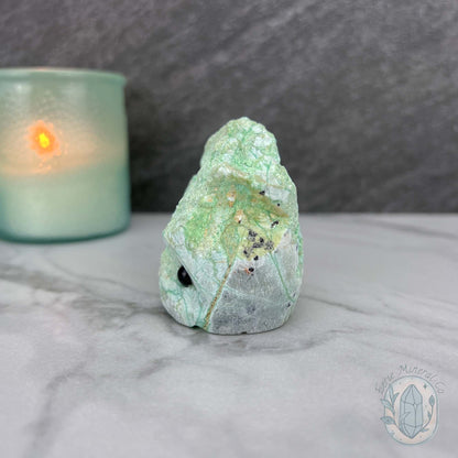 Green Moonstone with Black Tourmaline Hedgehog Specimen