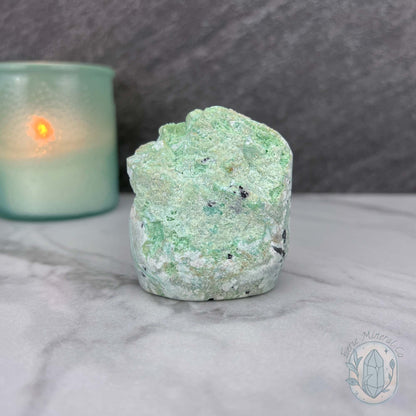 Green Moonstone with Black Tourmaline Hedgehog Specimen
