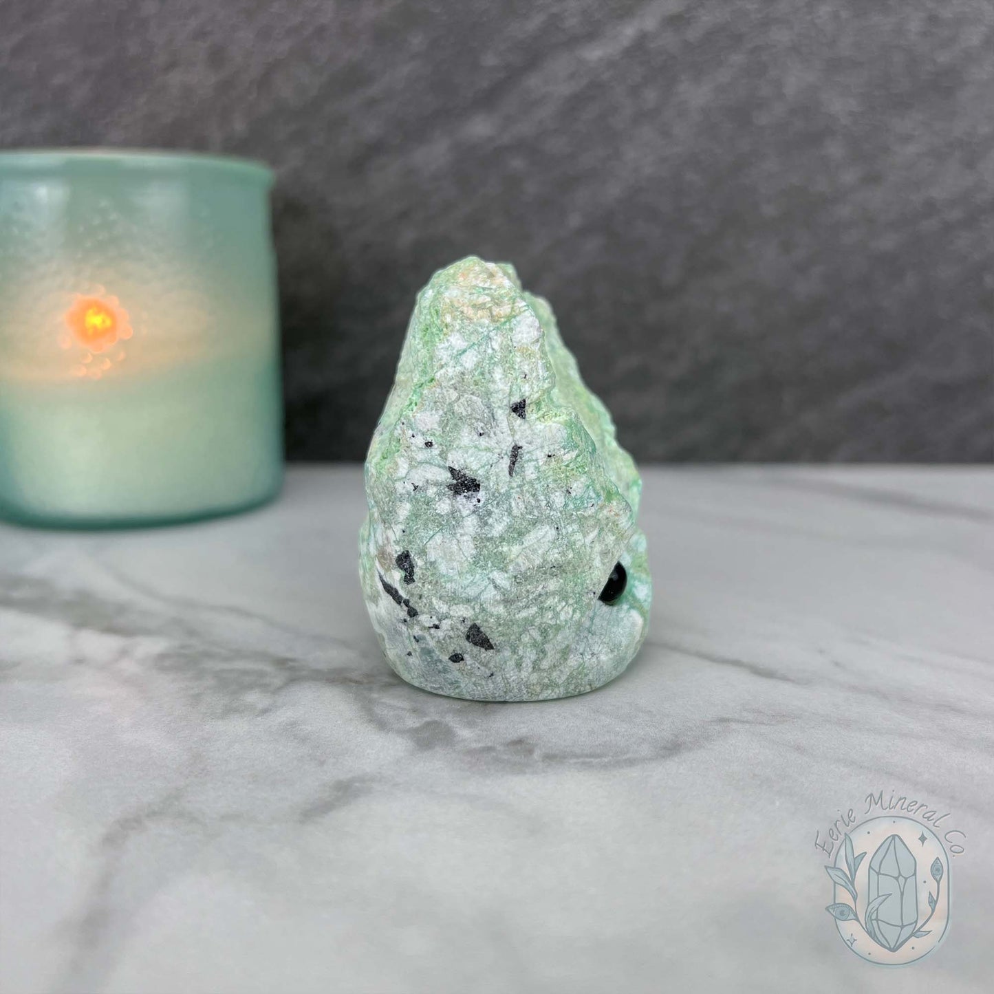 Green Moonstone with Black Tourmaline Hedgehog Specimen