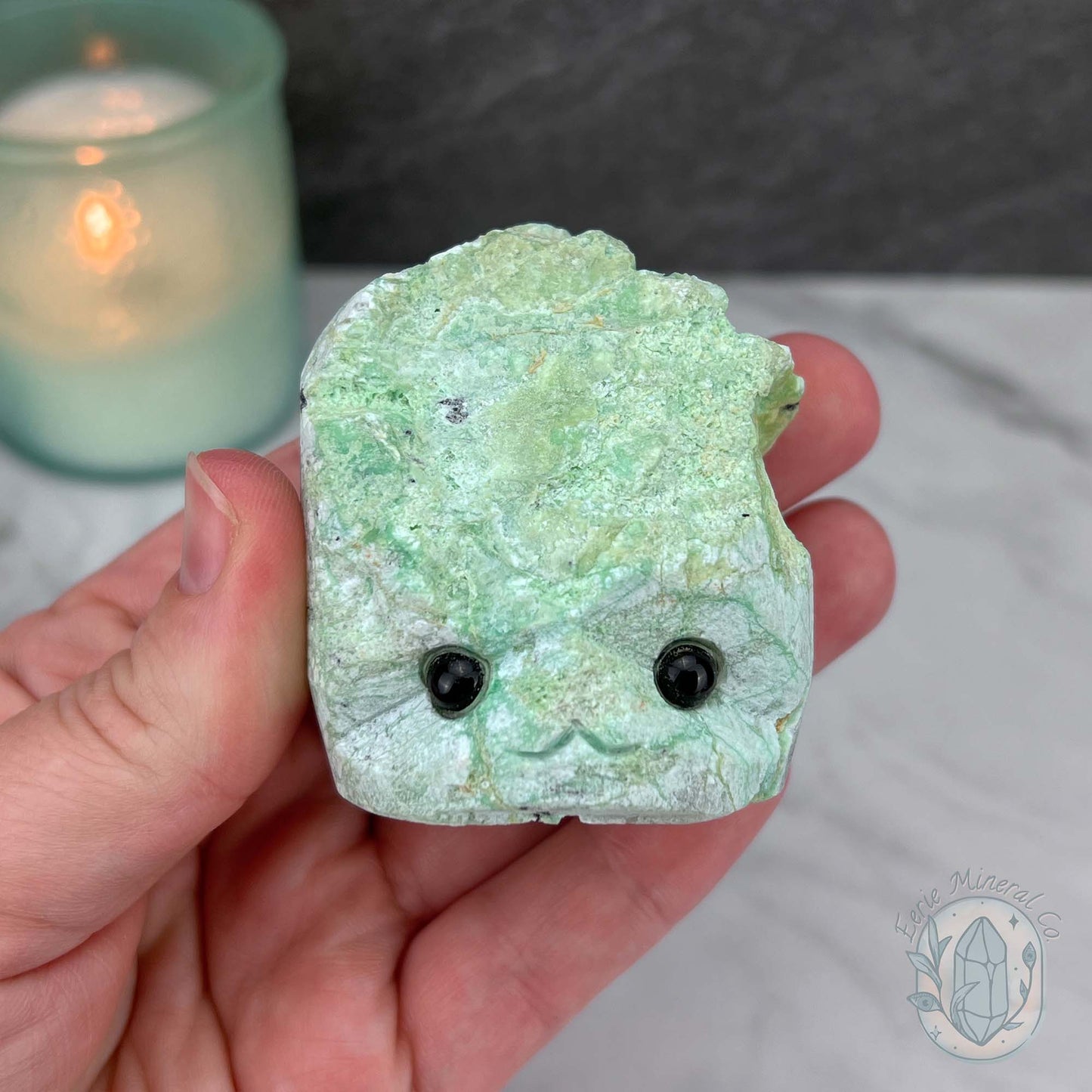 Green Moonstone with Black Tourmaline Hedgehog Specimen